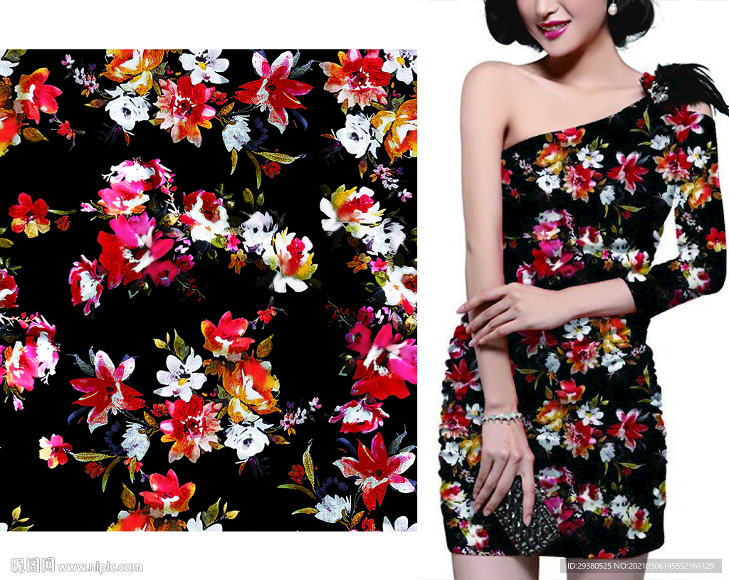 大牌 女装 数码印花 花卉 
