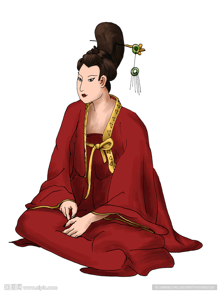 手绘古代美女千金坐姿女人