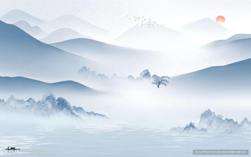 新中式简约高清山水 TIF分层