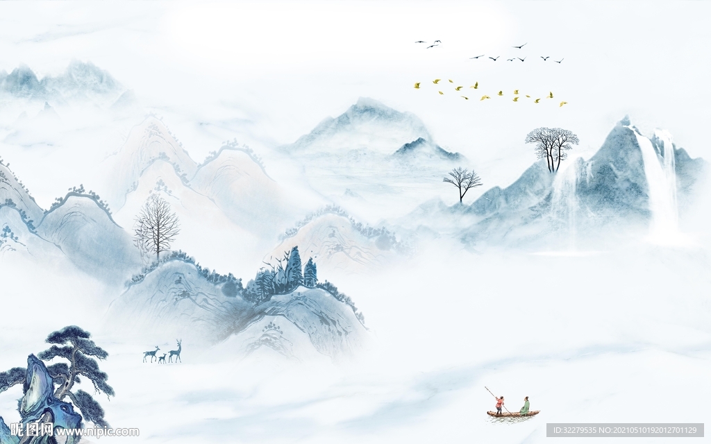 中式简约高清山水 TIF分层