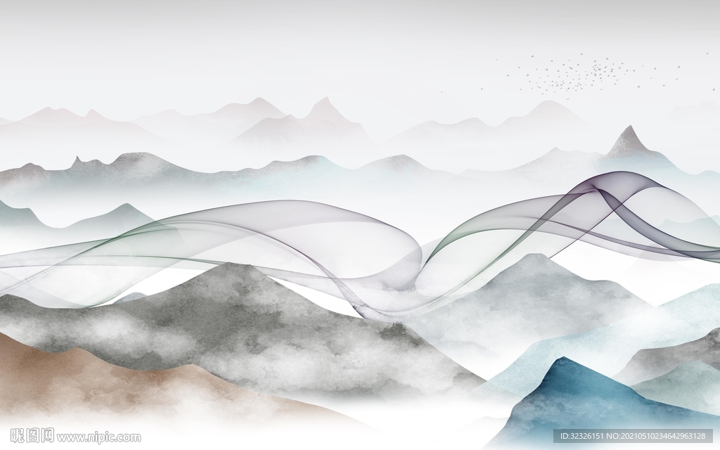 线条新山水背景墙 TIF分层