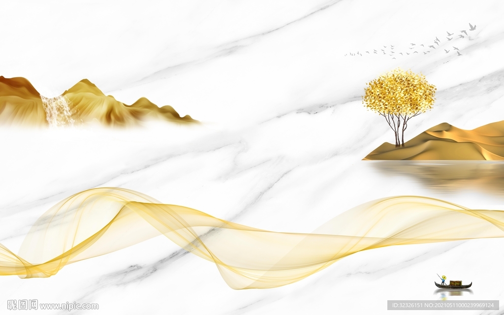 爵士白新山水背景墙 TIF分层