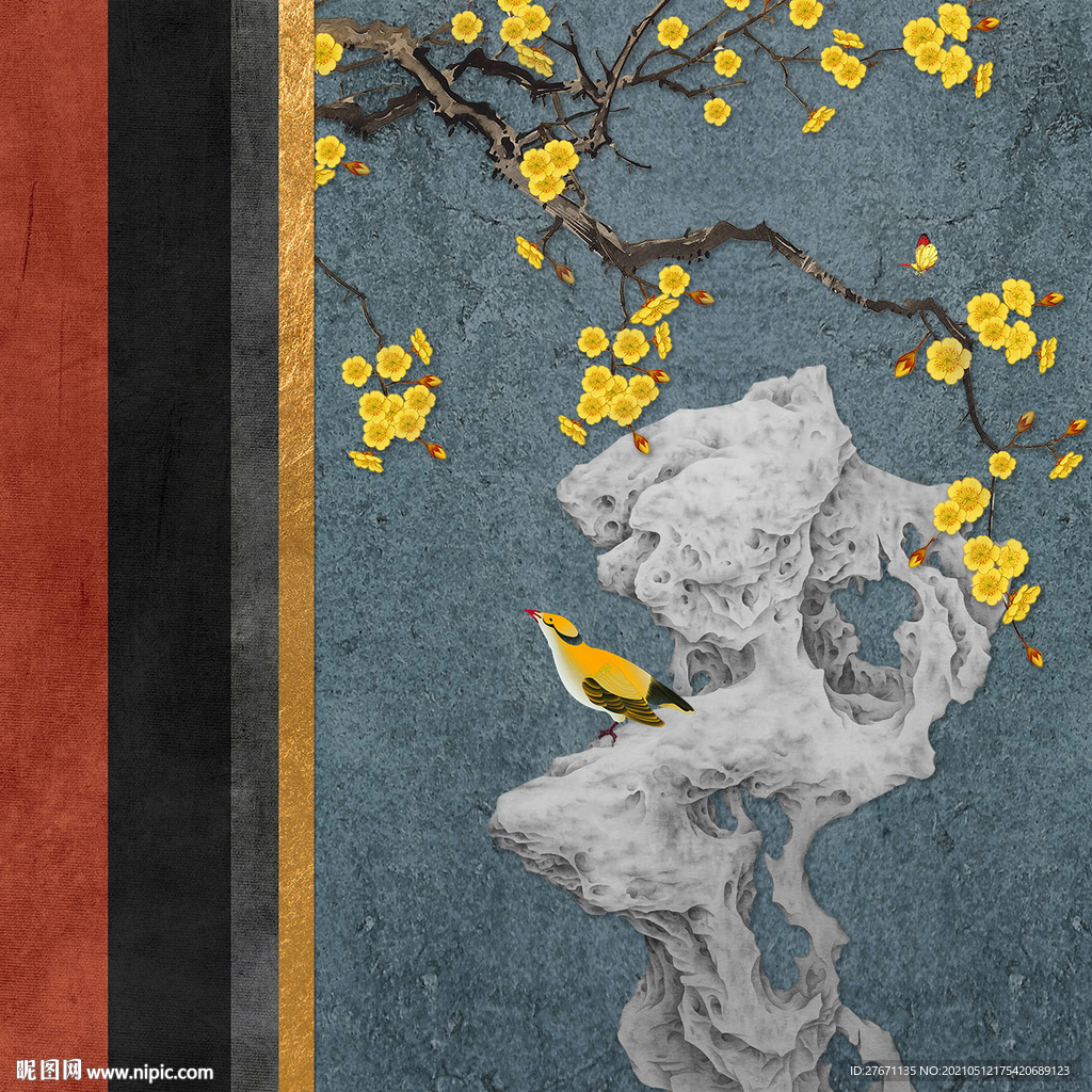 新中式古典花鸟怪石新图