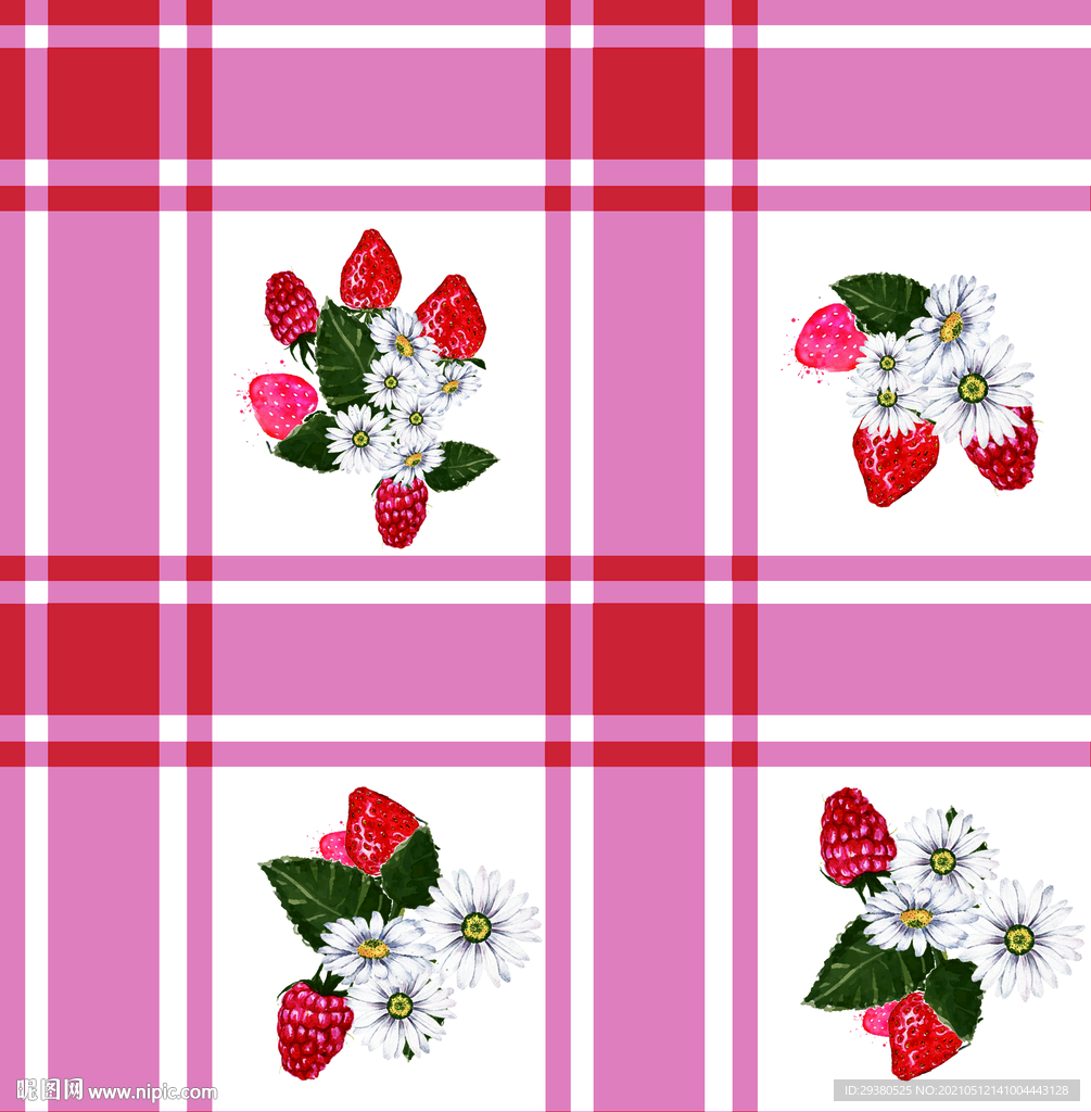 大牌 数码 印花 草莓 格子