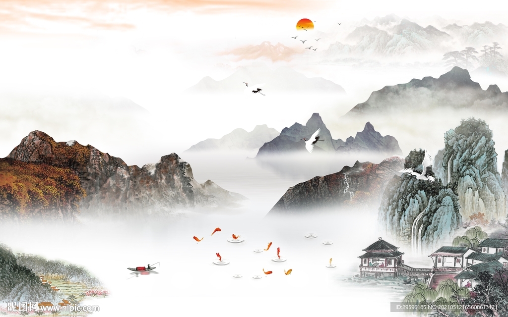 国画新客厅山水画 tif分层