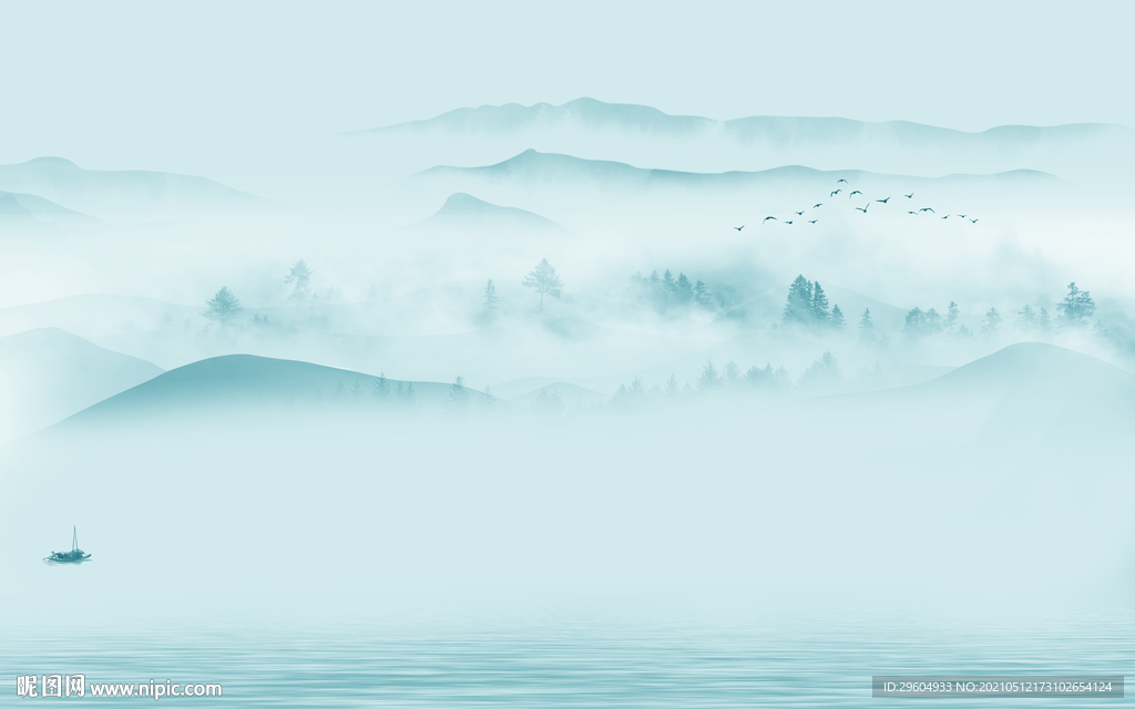 水墨客厅意境山水 tif分层