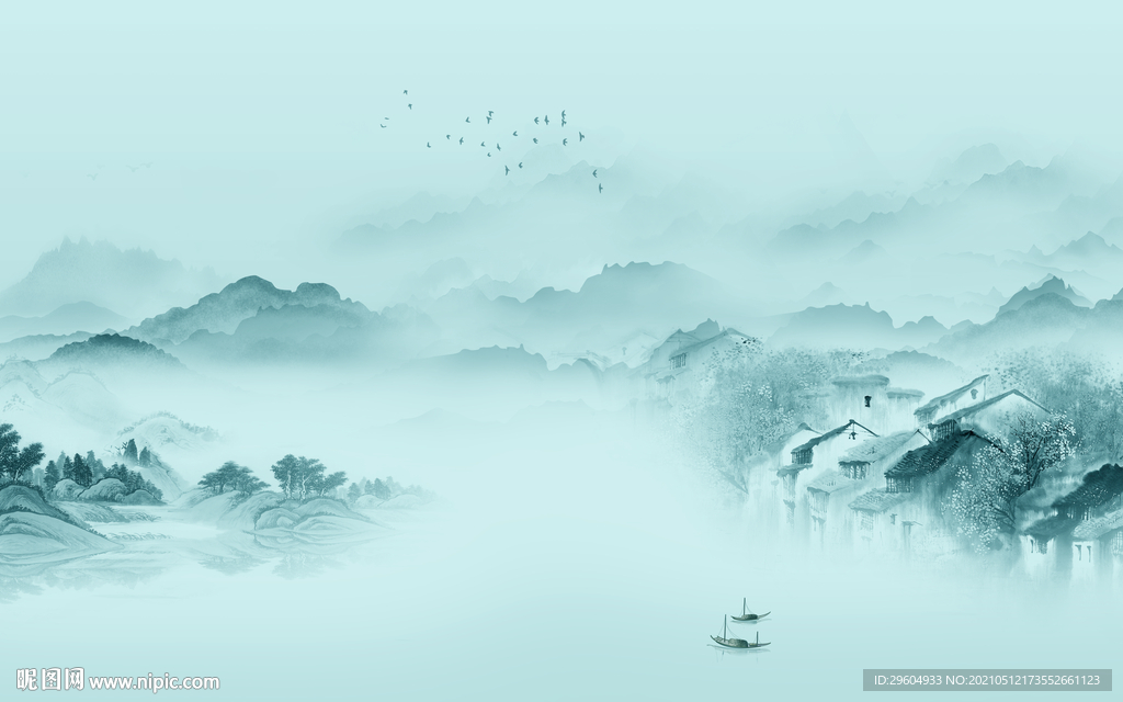 高档客厅意境山水 tif分层