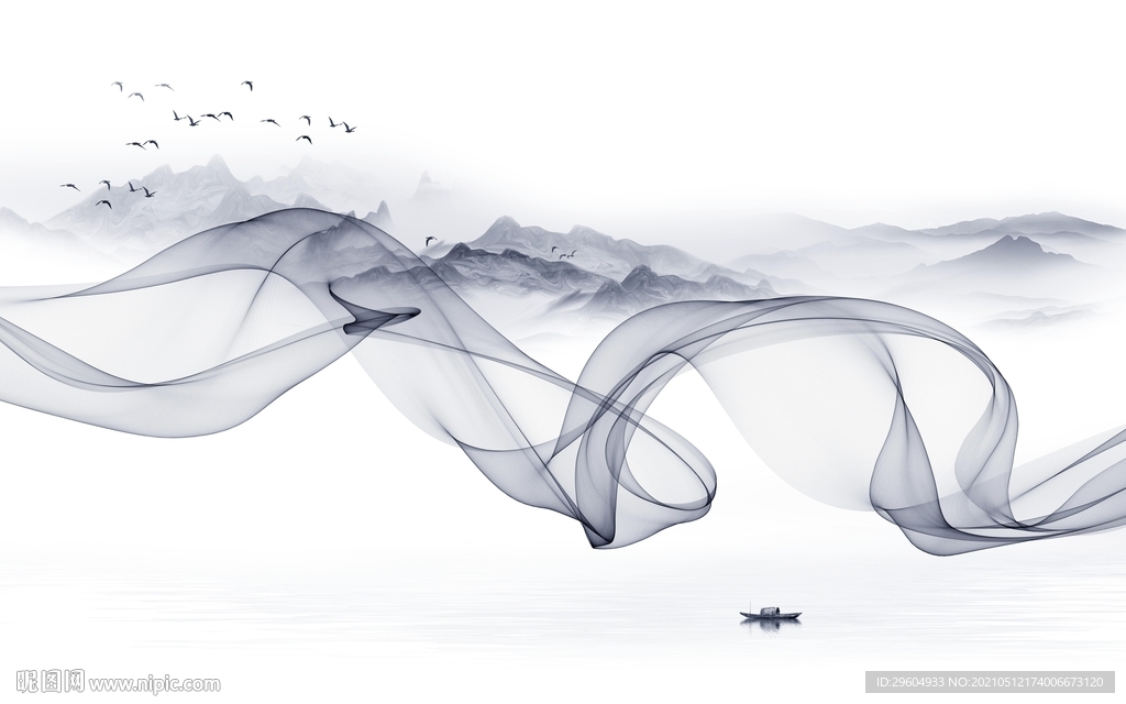 线条客厅意境山水 tif分层