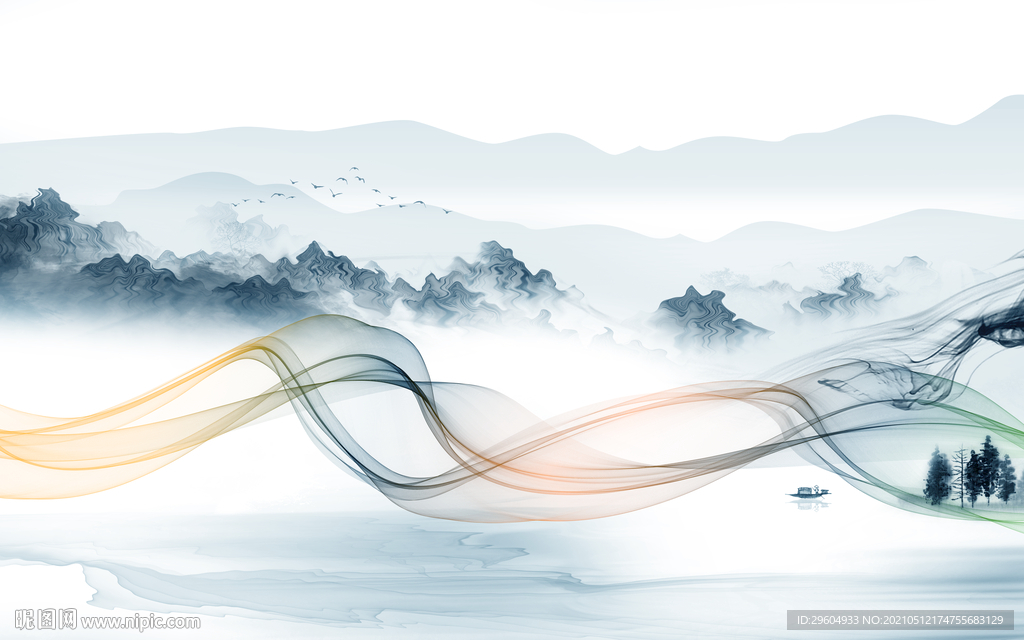 高清 客厅意境山水 tif分层