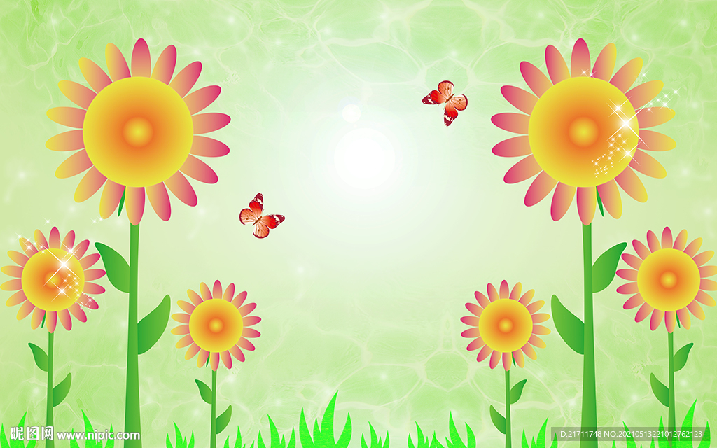 现代向日葵蝴蝶电视背景墙