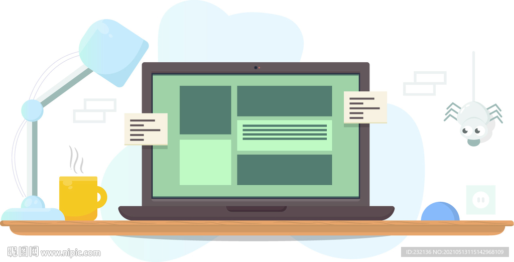 矢量办公桌上电脑