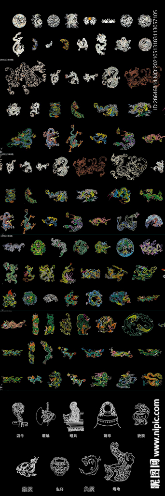 古代神兽龙纹CAD图库