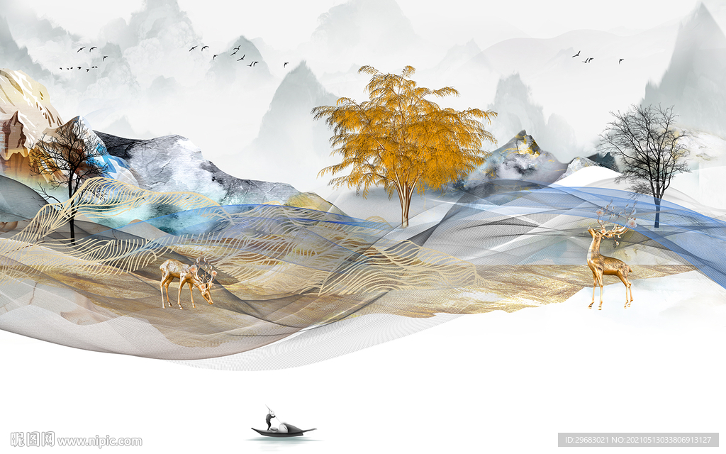 简约 新山水客厅画 tif分层