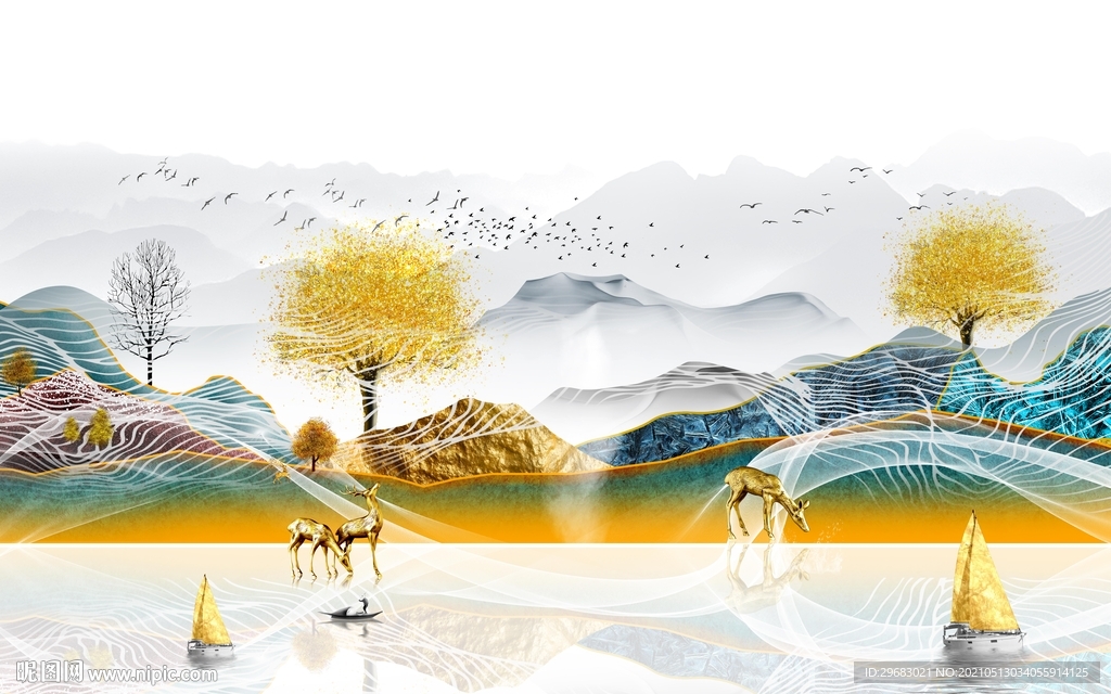 新款新山水客厅画 tif分层