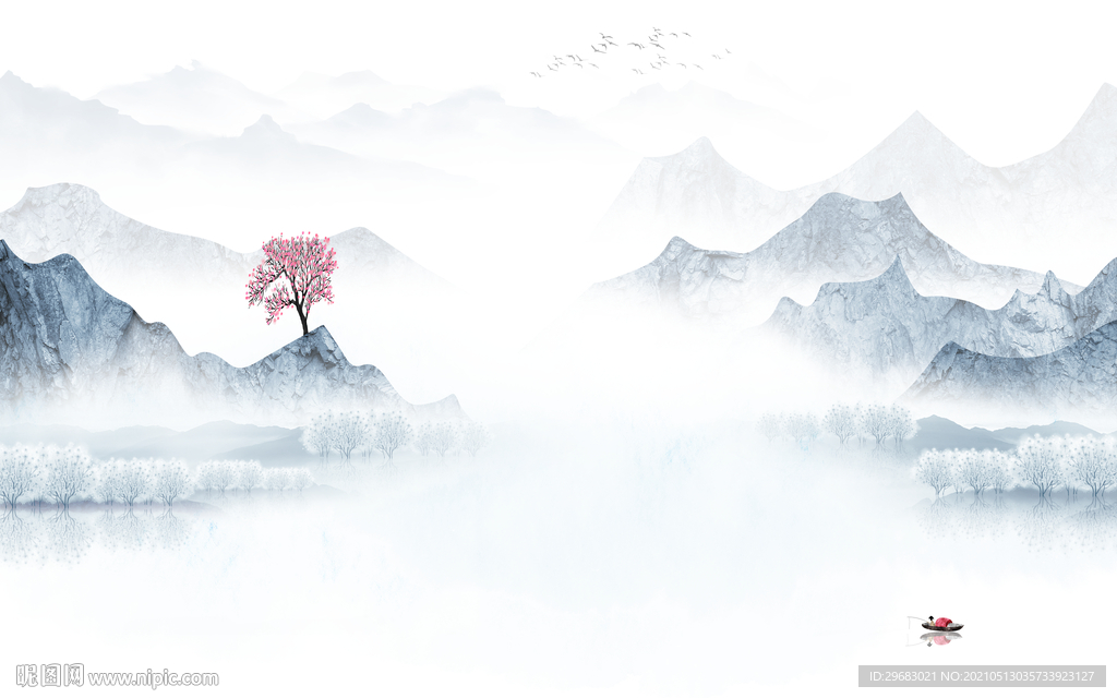 中式新山水客厅画 tif分层