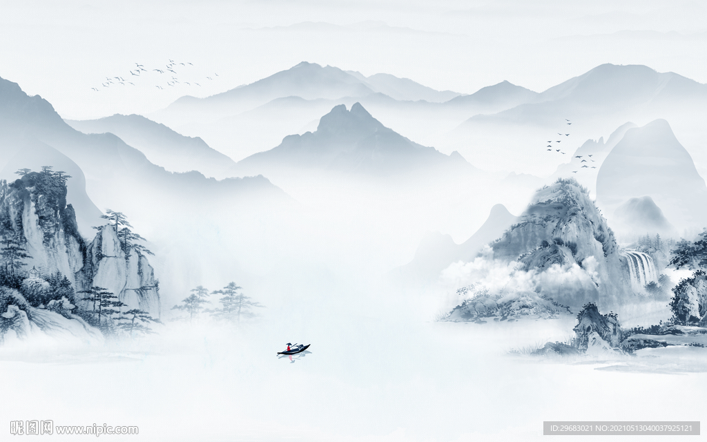 高清 新山水客厅画 tif分层