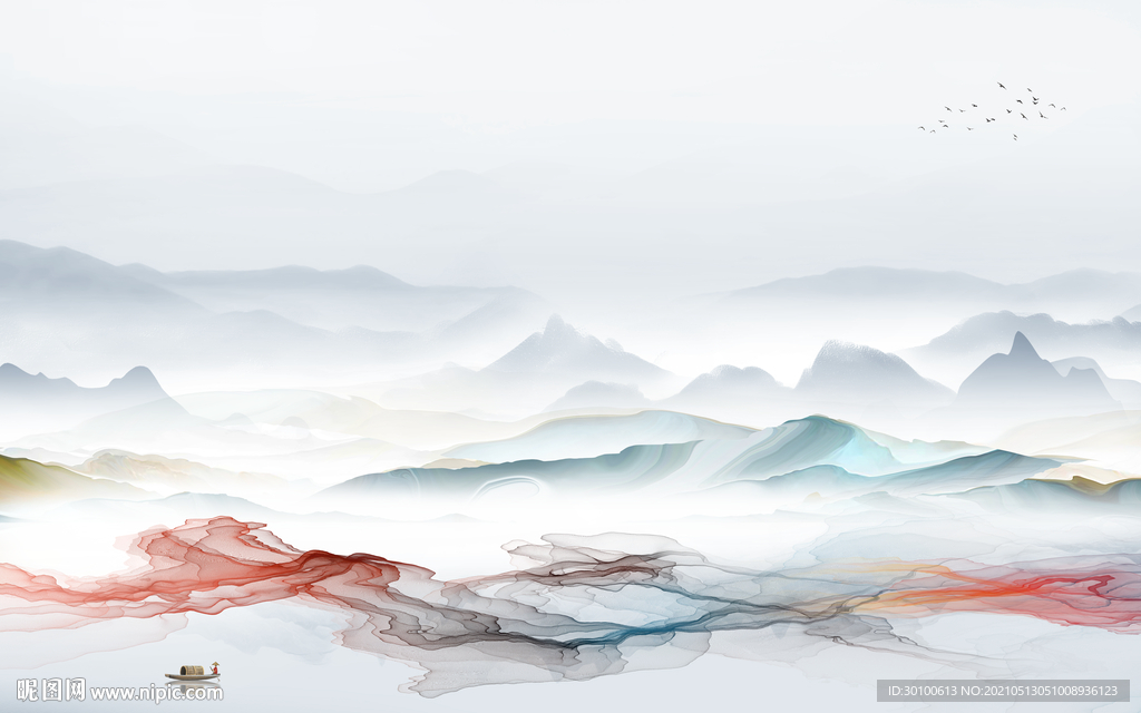 意境 客厅墙画山水 TIF分层