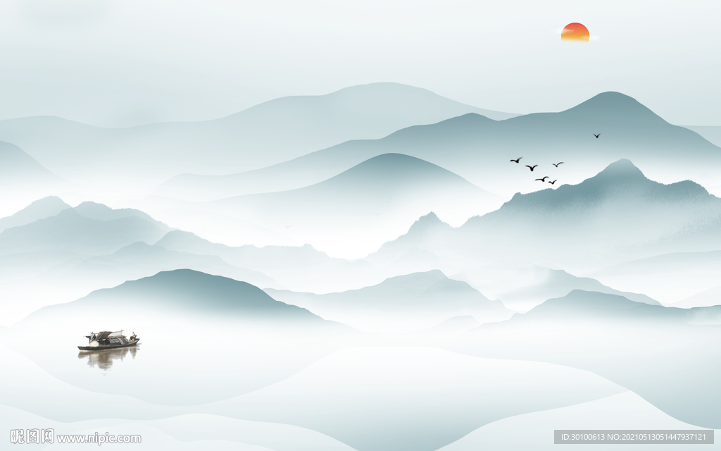 最新客厅墙画山水 TIF分层