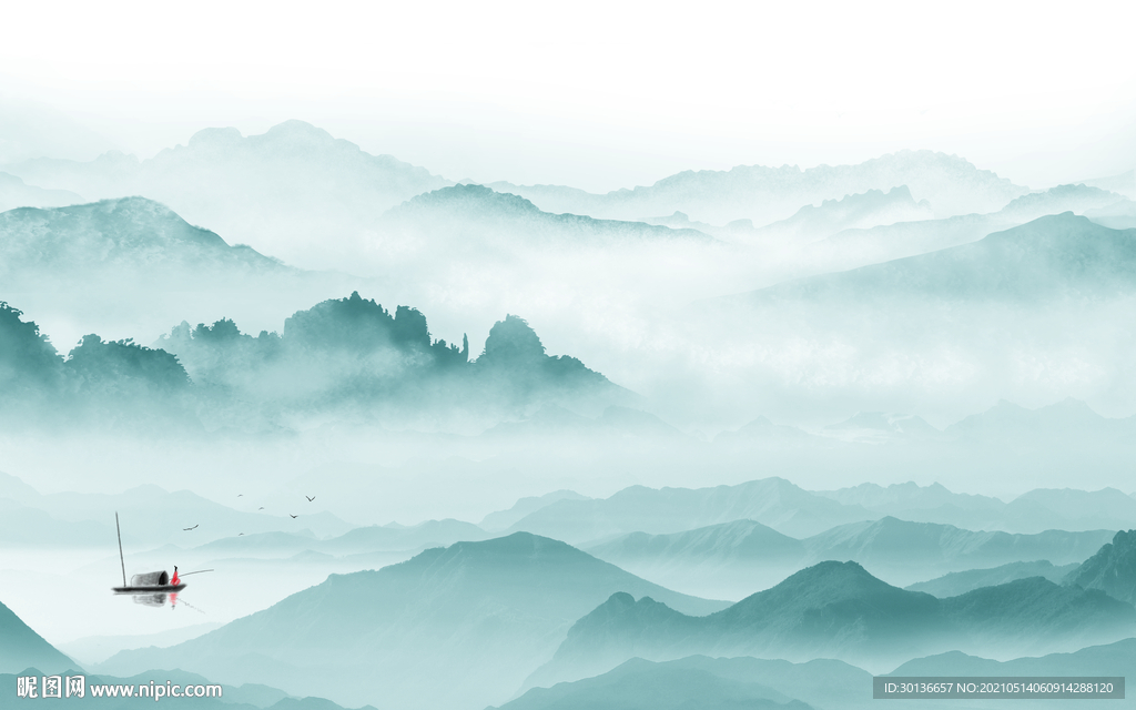 蓝色山水背景新画 TIF分层