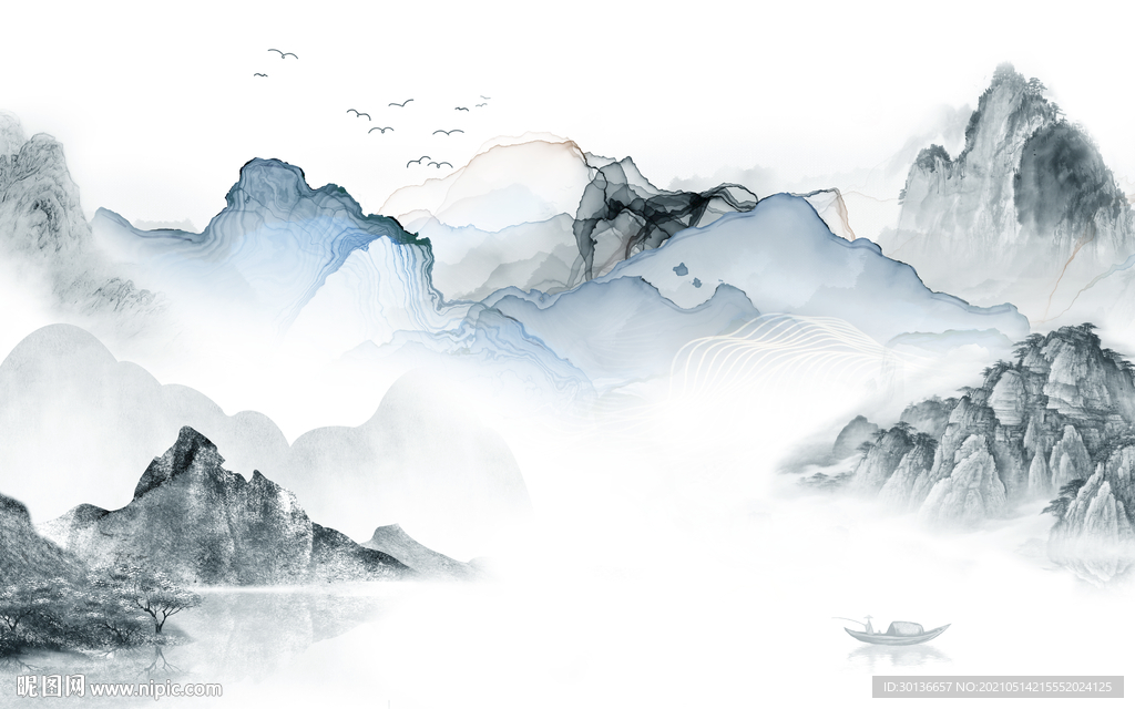 中式山水背景新画 TIF分层