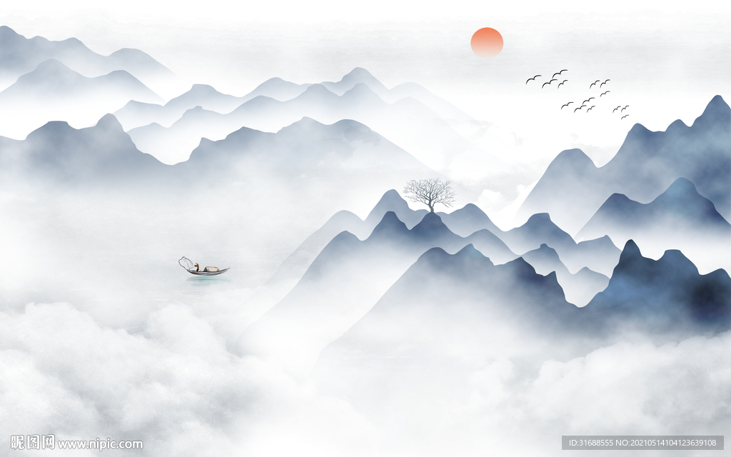 山水电视背景墙