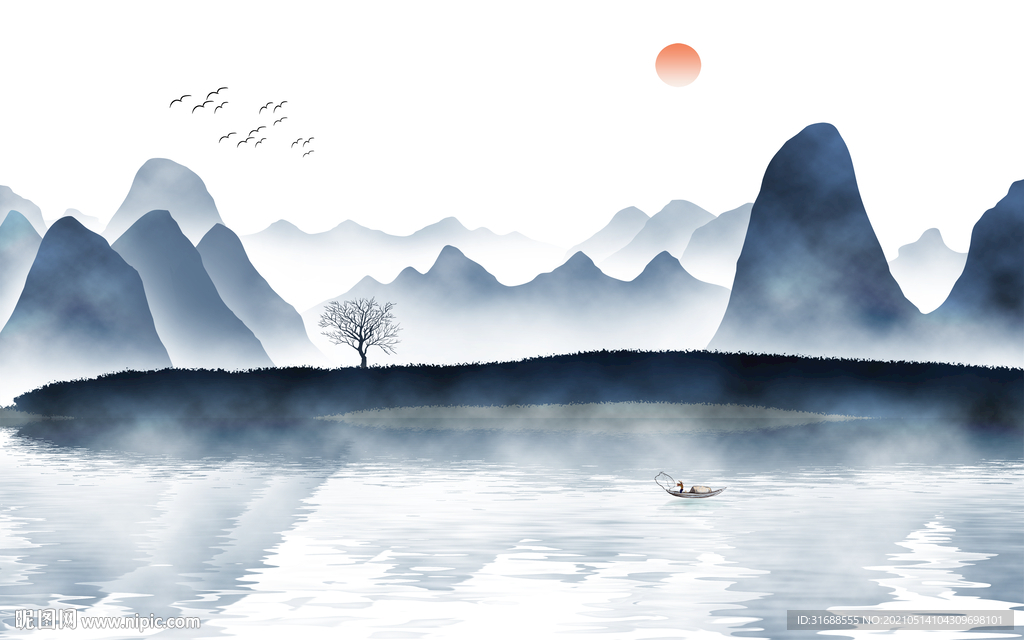 山水电视背景墙