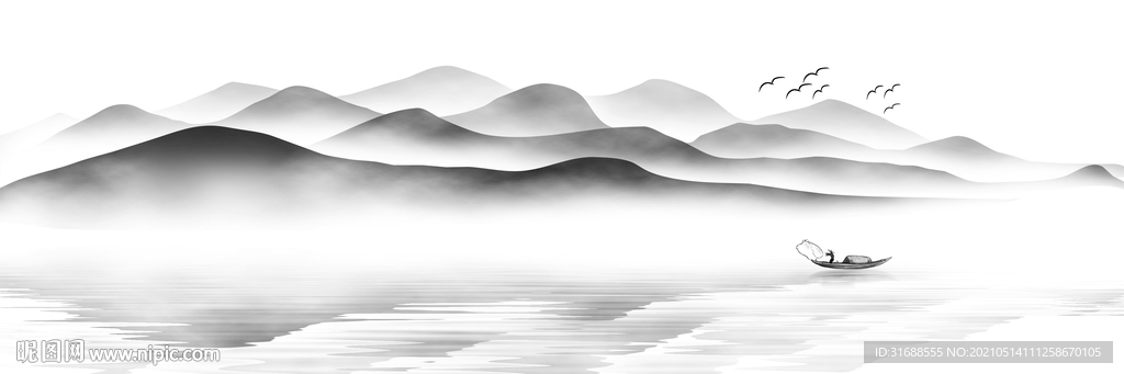 黑白水墨山水