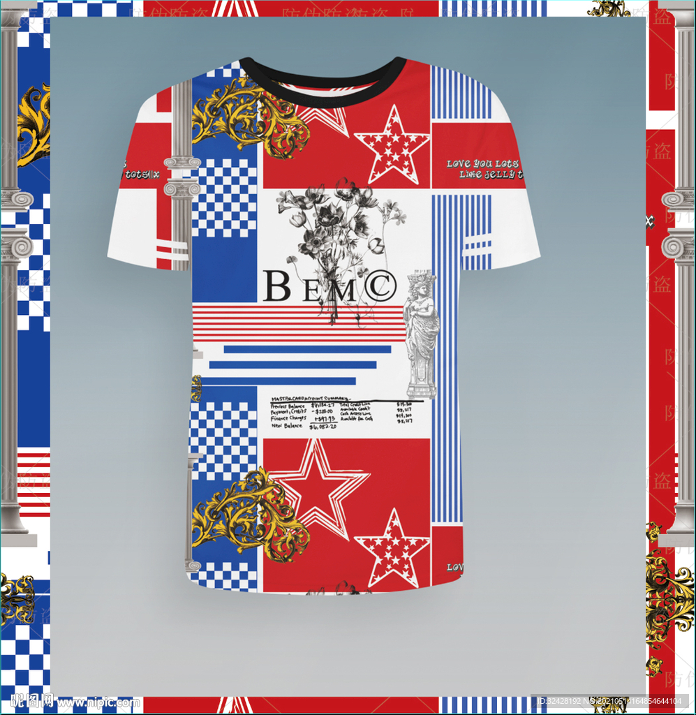 潮牌男装印花 无缝衔接