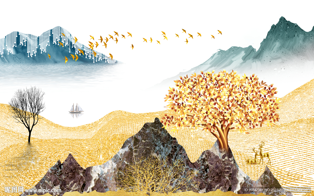 简约新山水风景画 TIF分层