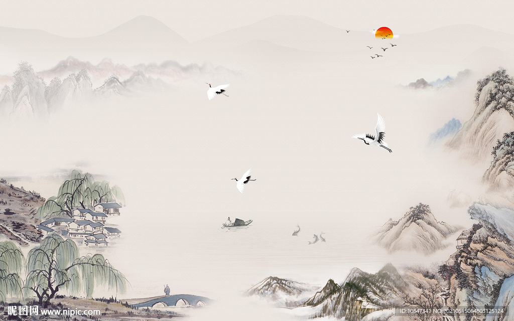 新意境山水风景画 TIF分层