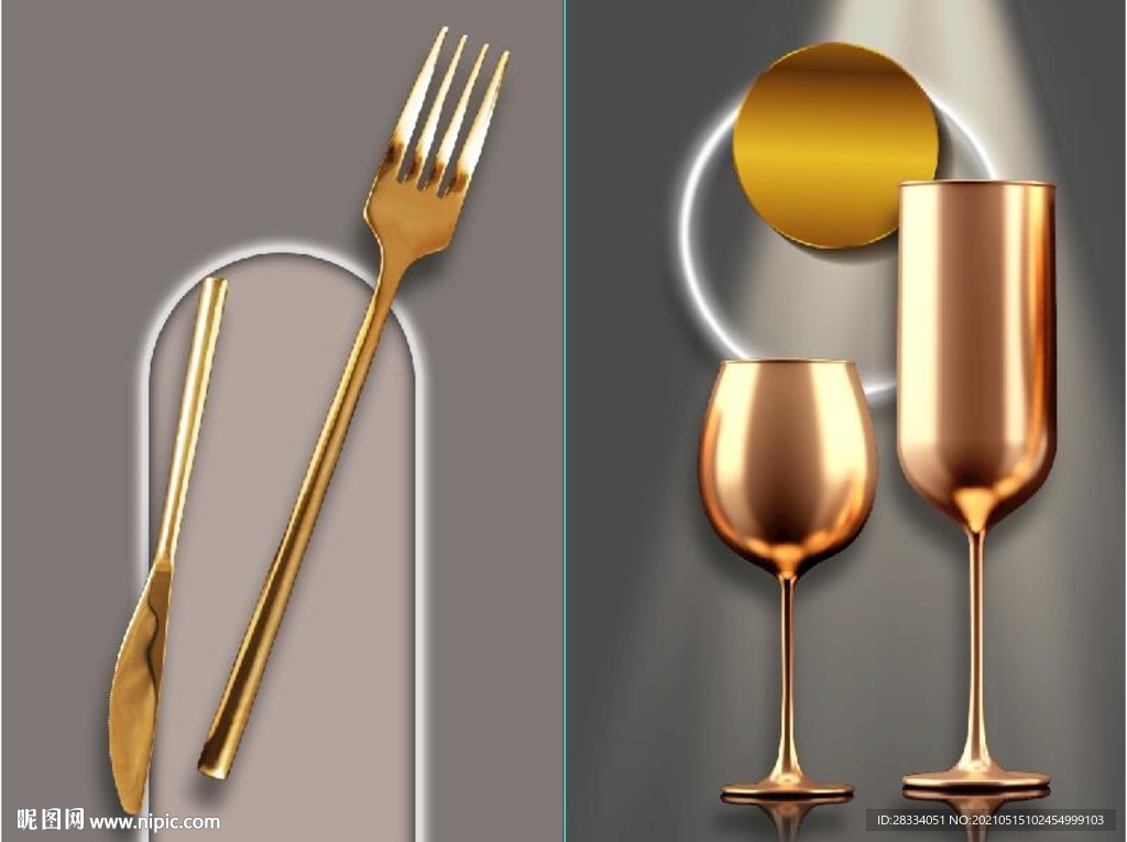 晶瓷金色刀叉酒杯餐饮装饰画