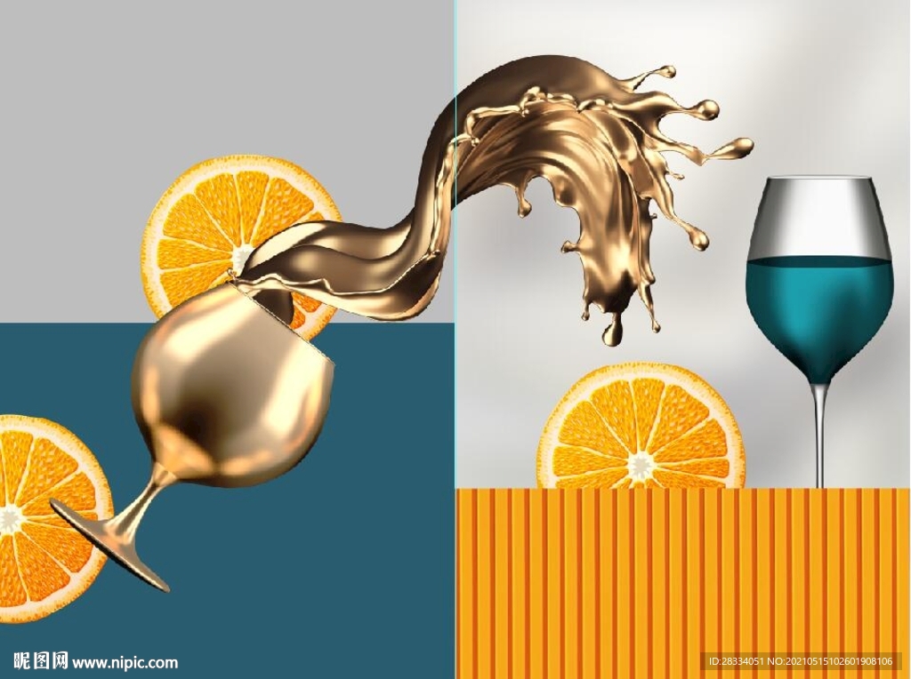 晶瓷金色桔子酒杯餐饮装饰画