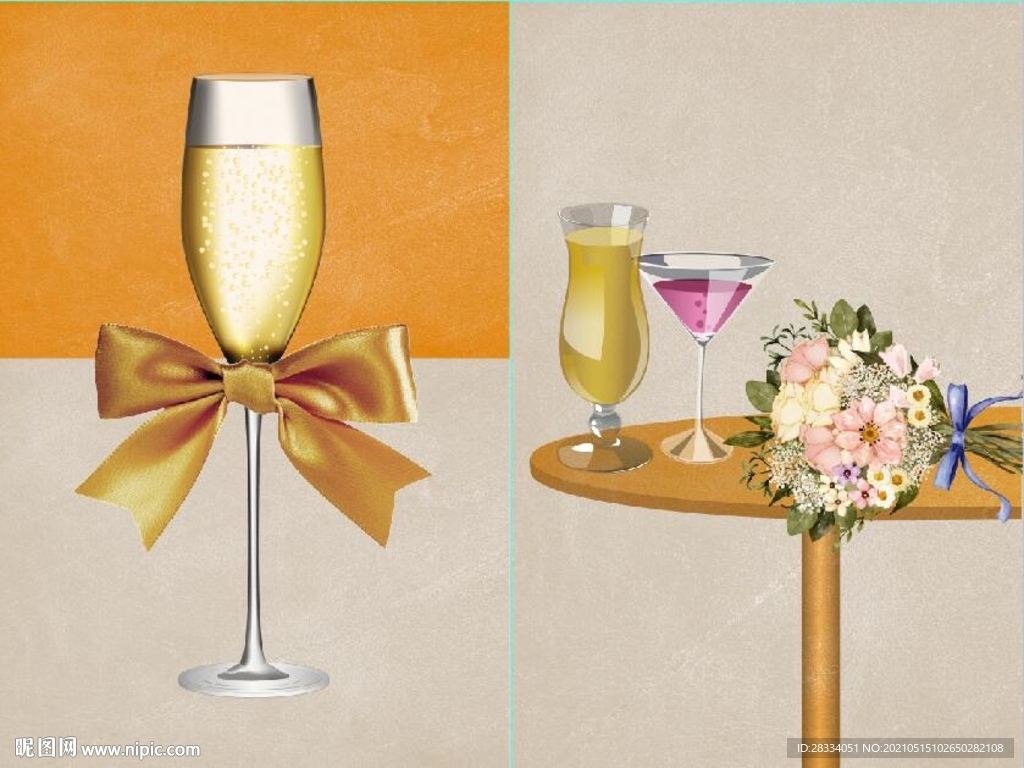 北欧风鲜花酒杯餐饮餐厅装饰画