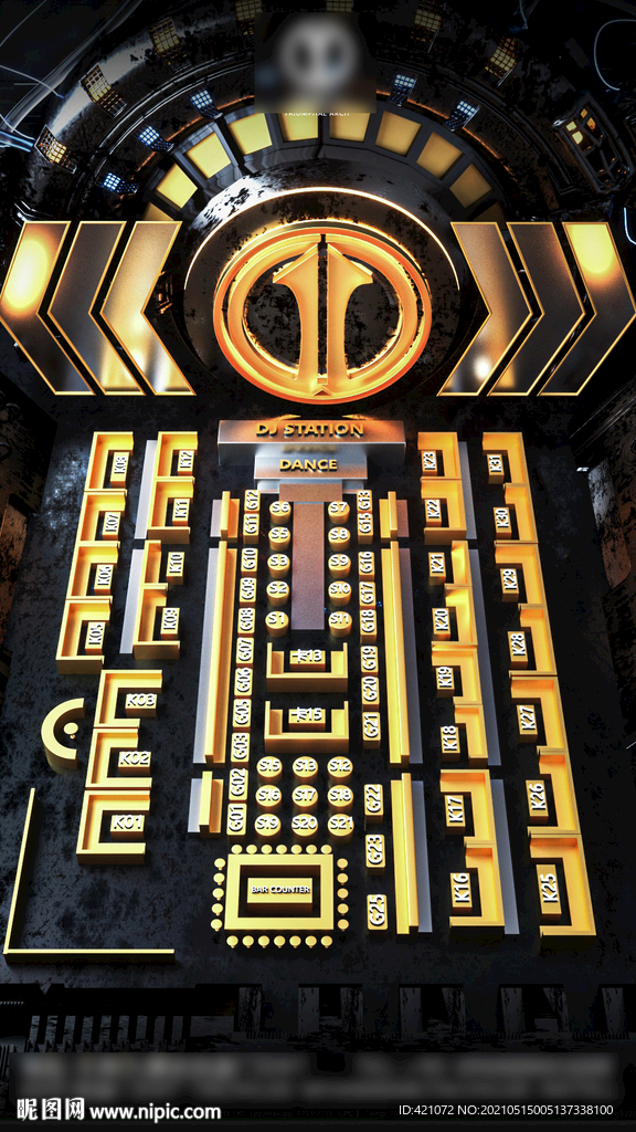 酒吧夜店土豪金C4D座位图