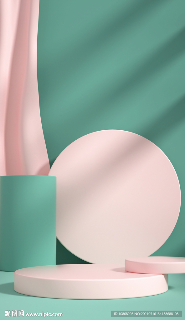 清新绿色粉色产品展示背景电商