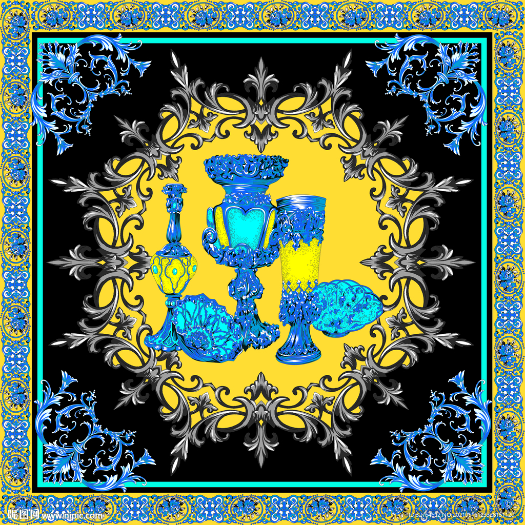 数码印花 瓶子 方巾