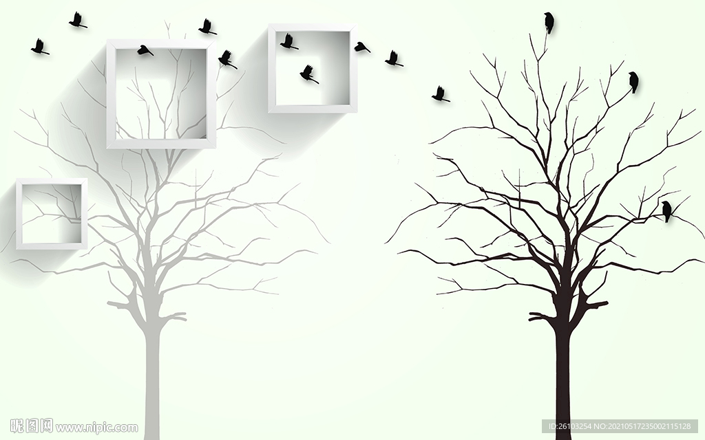 简约小树小鸟框框电视背景墙