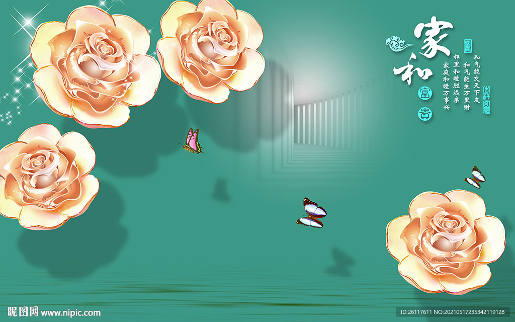 彩雕花卉电视背景墙