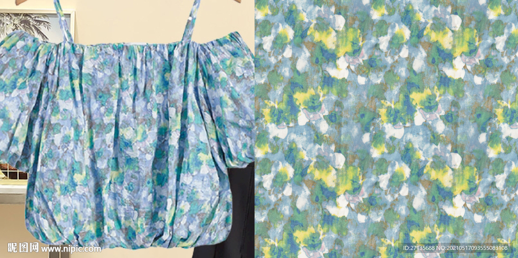 扎染碎花 数码印花 女装 绿花