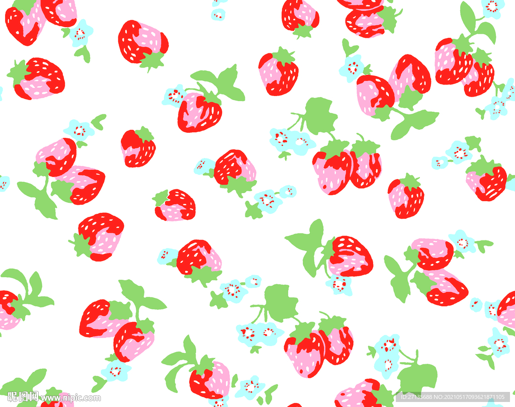 碎花数码印花 草莓 手绘花