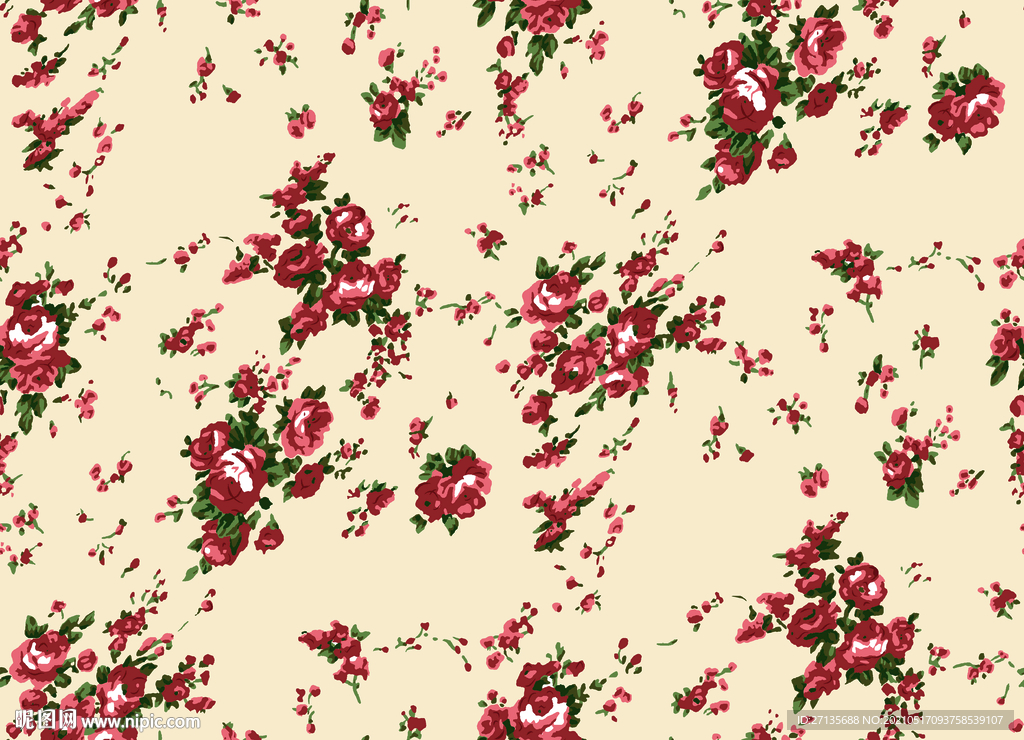 碎花数码印花 小玫瑰花 手绘花