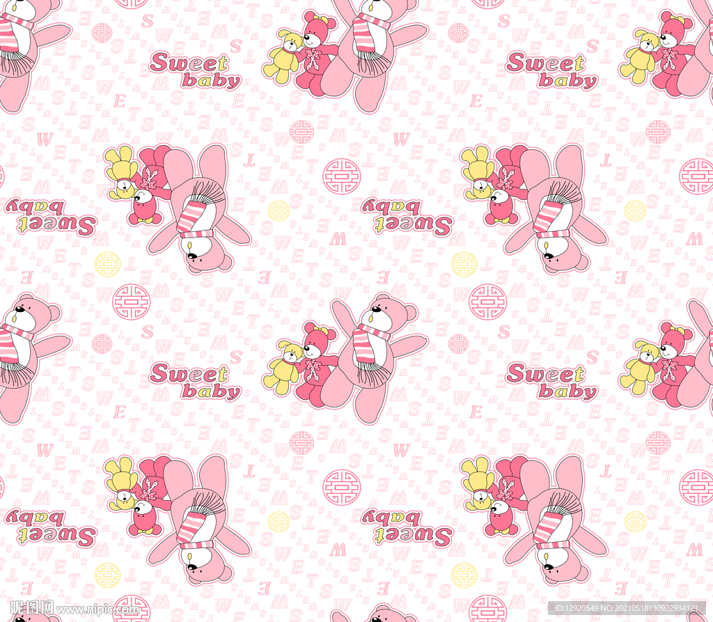 大牌卡通熊字母暗纹