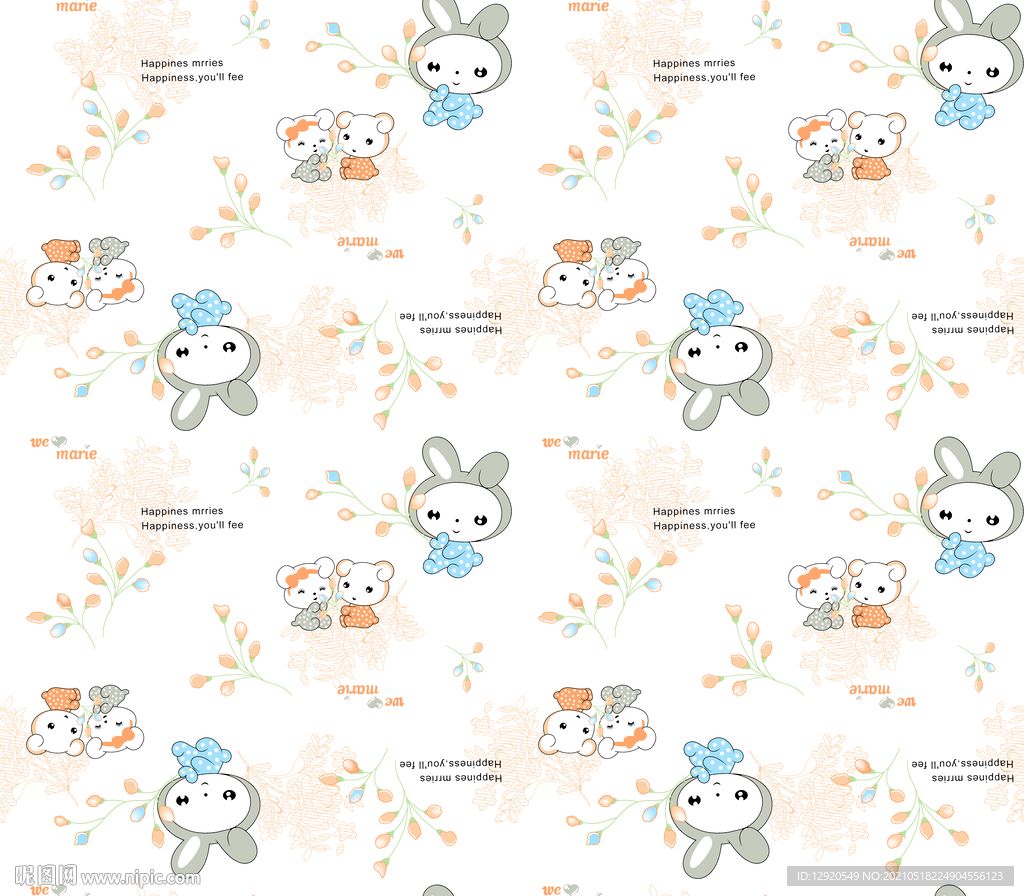 大牌卡通花卉兔子