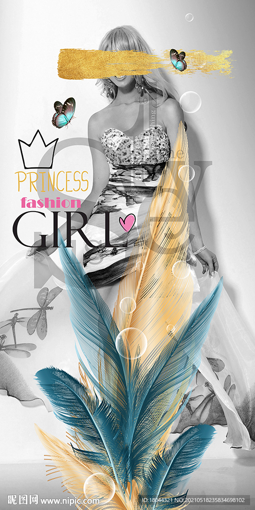 时尚美女抽象羽毛玄关装饰画