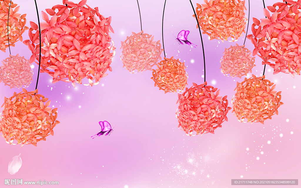 梦幻蒲公英蝴蝶电视背景墙