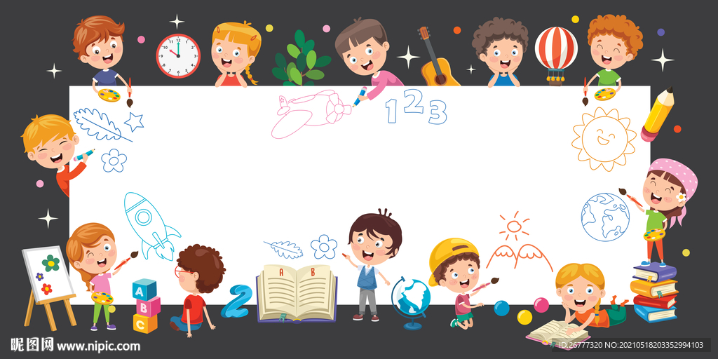 卡通孩子画画框架插画