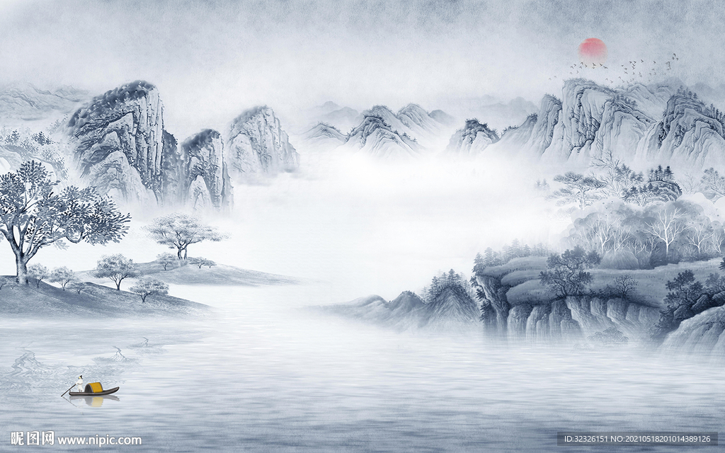 新中式新山水高清画 TIF分层