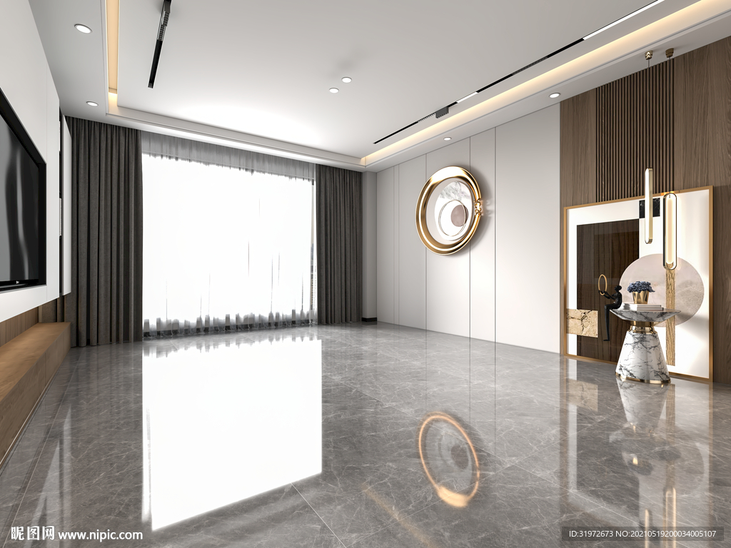 现代极简轻奢客厅空场景