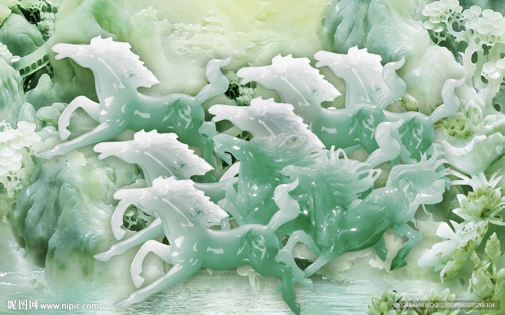 八骏图玉石雕花