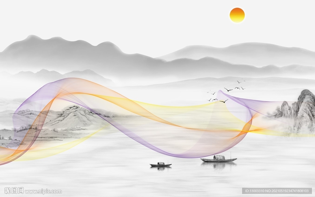 新中式山水背景墙